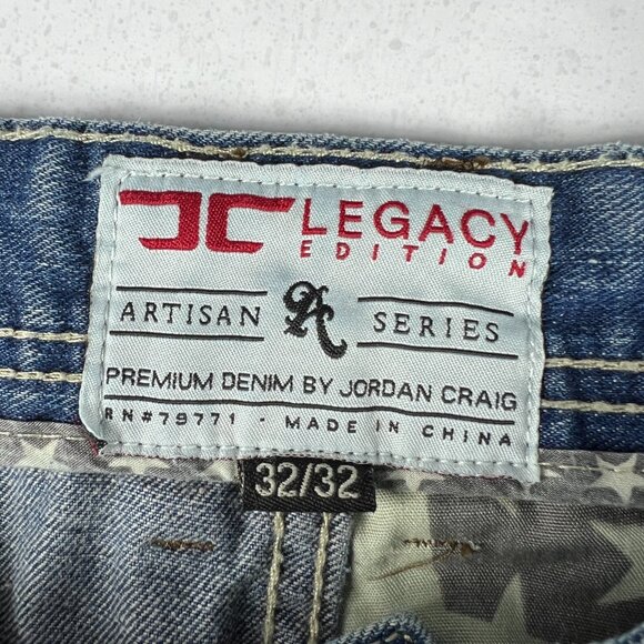 Jordan Craig Artisan Jean Men 33x32 Distressed USA Theme Blue Faded Cotton Denim - Picture 6 of 16